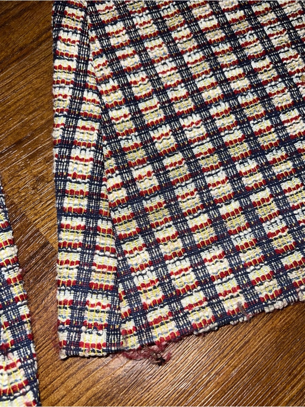 Judith March Retro 70s Tweed Navy Cream Red Plaid Knit Flare Bell Bottoms Size S - Picture 4 of 11
